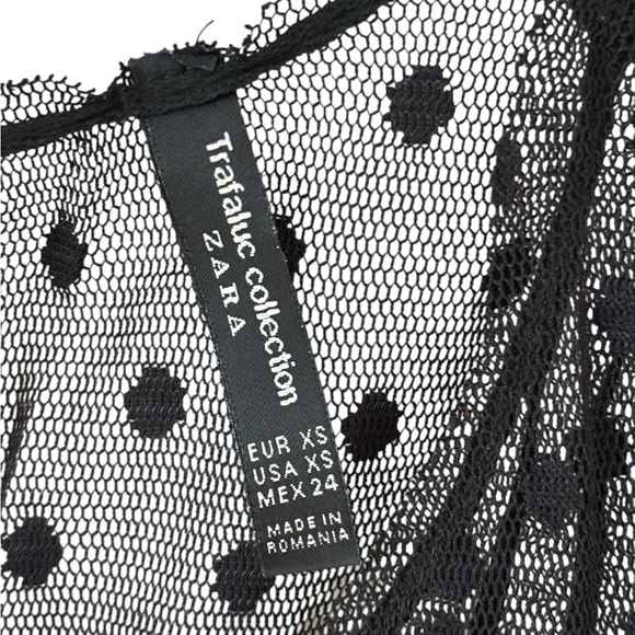 Zara Trafaluc Black Swiss Dot Mesh Tiered Sleeveless Top XS Sheer Romantic - Picture 4 of 11